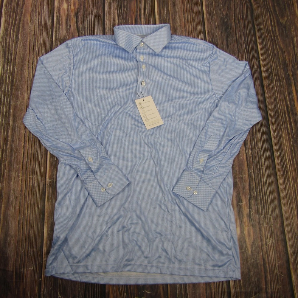 Men's Light Blue Long-Sleeve Polo Shirt with Point Collar